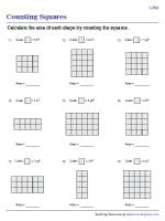 Area By Counting Square Units Worksheets