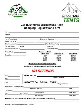 Fillable Online Jay B Starkey Wilderness Ark Camping Registration Form