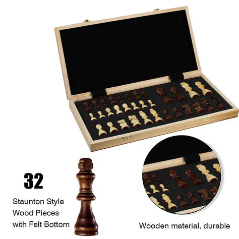 Wooden Chess Set With Felted Game Board Interior For Storage Chess