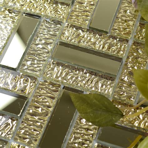 Gold glass mirror tile backsplash bathroom mirrored mosaic | Bravotti.com