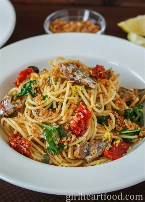 Sardine Pasta (With Sun-Dried Tomatoes and Spinach) | Girl Heart Food®