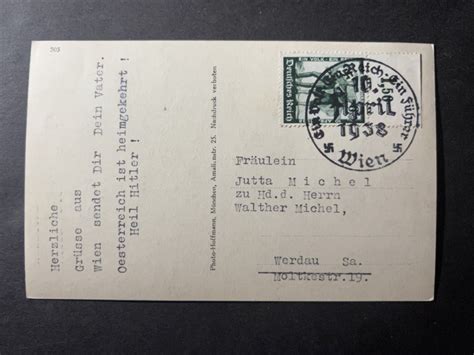 Nazi Germany Postcard Cover Vienna To Werdau Adolf Hitler In