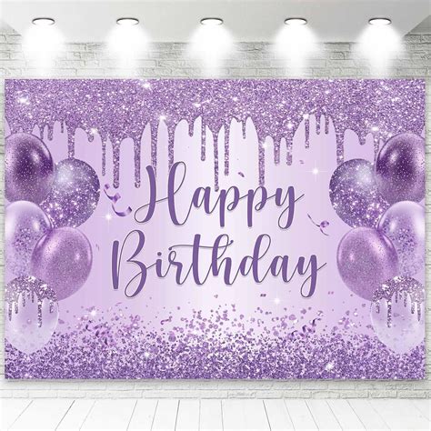 Amazon.com : Sensfun Purple Happy Birthday Backdrop Banner Shiny