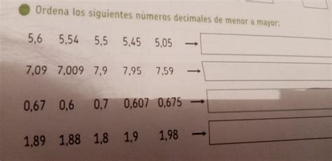 Ordena los siguientes números decimales de menor a mayor Brainly lat