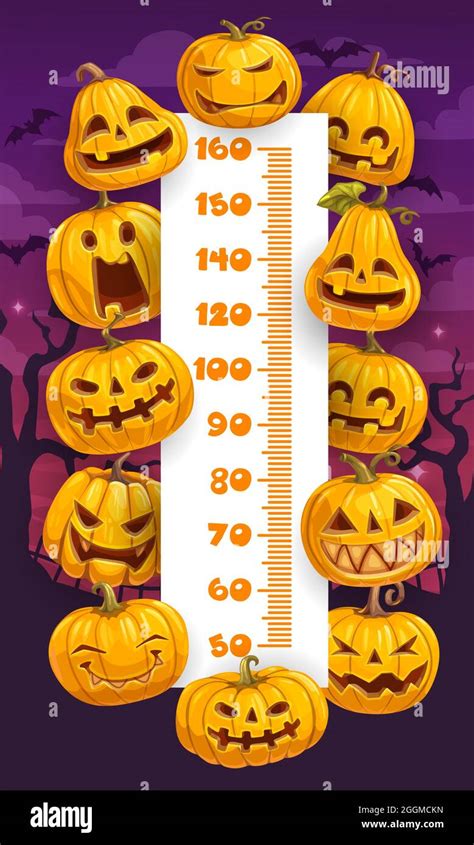 Halloween Cartoon Pumpkins Kids Height Chart Growth Measure Vector