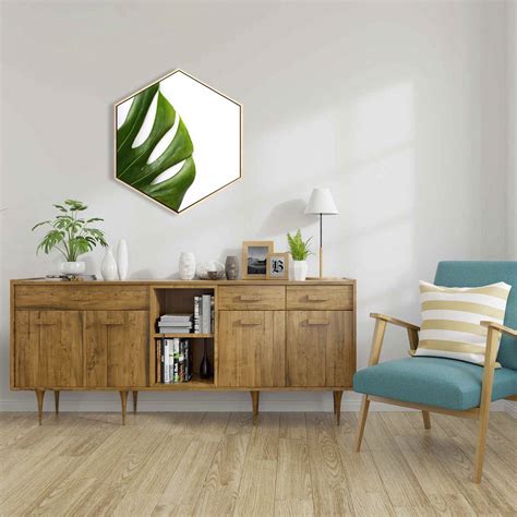 Quadro Hexagonal Folha Costela de Adão Tela Canvas Moldura Decore