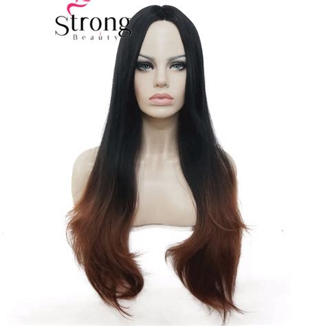 Strongbeauty Dark To Auburn Ombre Long Straight Center Part Full Synthetic Party Wig Womens