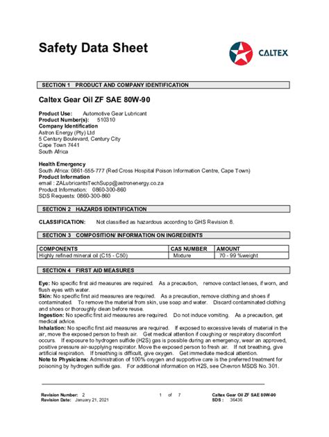 Fillable Online Safety Data Sheet Product Name Gear Oil 80W 90 Fax