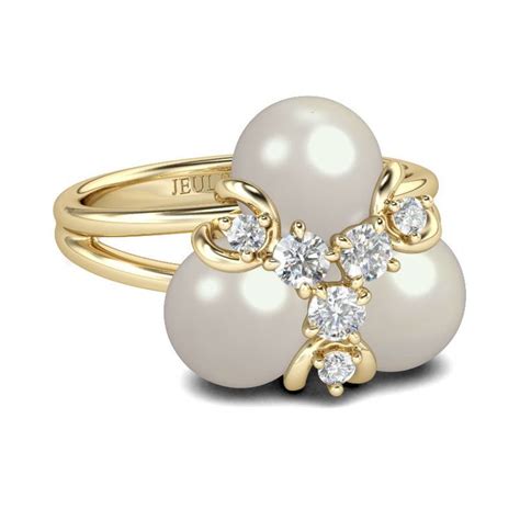 Jeulia Gold Tone Faux Pearl Sterling Silver Ring Jeulia Jewelry