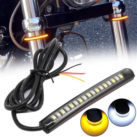 Dagu 1xMotorcycle LED Fork Light Strip Amber Turn Signal White Daytime