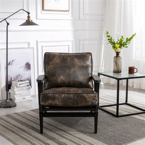 Cfowner Modern Mid Century Pu Leather Accent Chair Upholstered Lounge