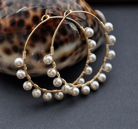 Items Similar To Gold Pearl Earrings Gold Pearl Hoop Gold Pearl Jewelry Beaded Silver Hoop