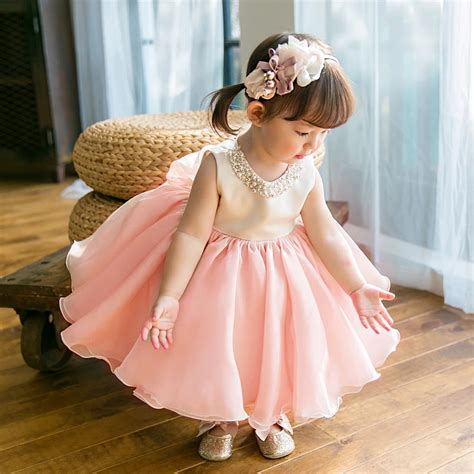 High Quality Baby Girl Dress Pink Chiffon Baptism Dress for Girl Infant ...