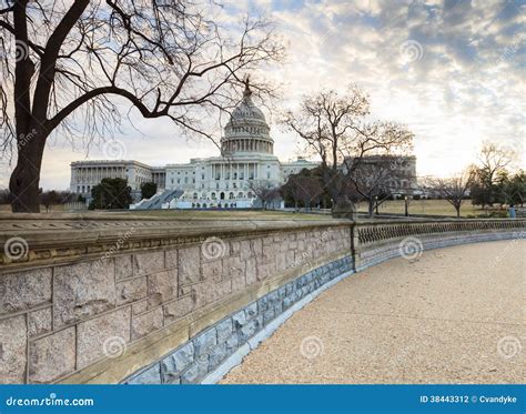 US Capitol Building Washington DC from Stone Retaining Wall Stock Photo ...