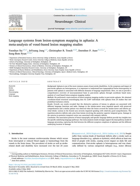 Pdf Language Systems From Lesion Symptom Mapping In Aphasia A Meta