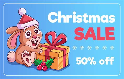 Christmas Sale Web Banner Little Brown Rabbit With T Box And Holly Berries Christmas