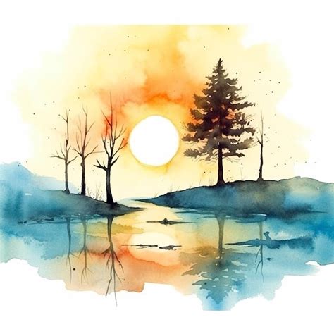 Premium AI Image | Landscape watercolor painting with pine trees