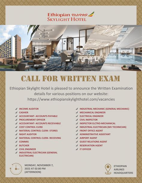CALL FOR WRITTEN... - Careers at Ethiopian Skylight Hotel
