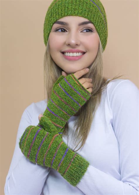 Brushed Striped Alpaca Fingerless Gloves Alpaca To Apparel