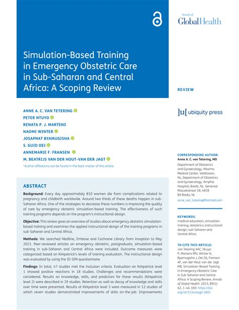 Pdf Simulation Based Training In Emergency Obstetric Care In Sub Saharan And Central Africa A