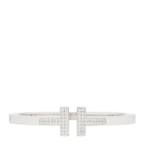 TIFFANY 18K White Gold Diamond T Square Pave Bracelet 1212584