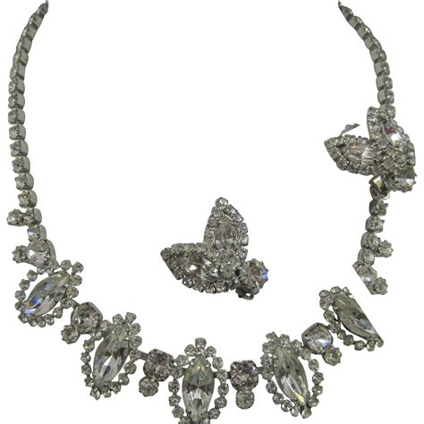 Weiss Crystal Rhinestone Rhodium Plated Necklace And Earring Set