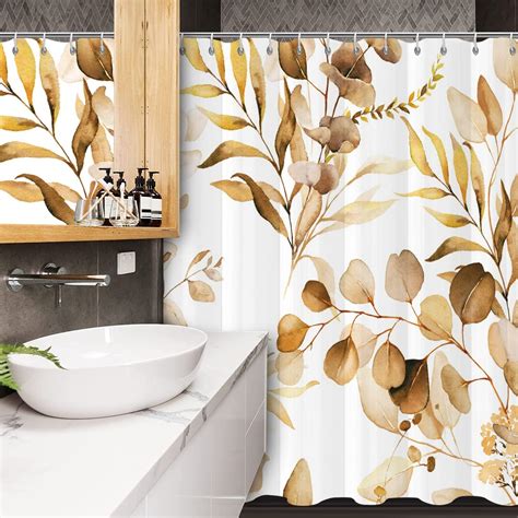 Amazon Gcirec Brown Eucalyptus Leaf Stall Shower Curtain Brown