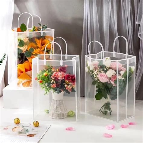 Jual 10 Pcs Flower Paper Bag Transparent Flower Bags With Handle