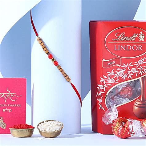 Buy Send Sneh Wooden Beads Rakhi Lindt Chocolate Online Fnp