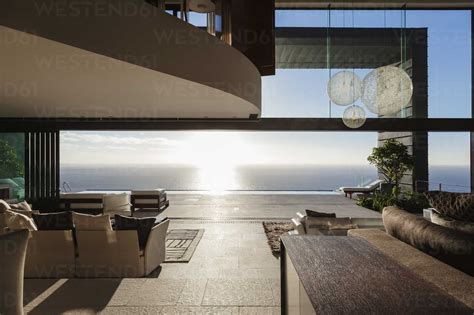 Modern House Overlooking Ocean Stock Photo