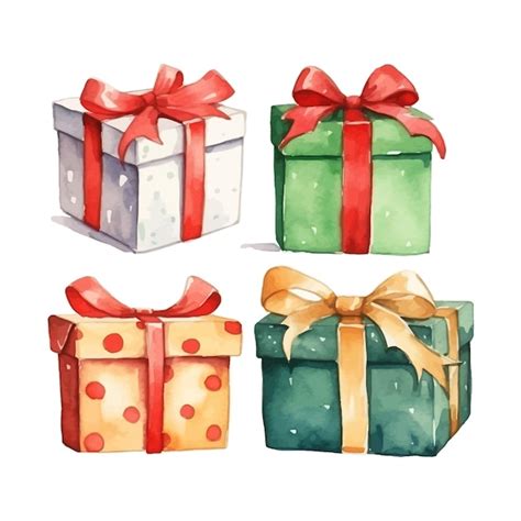 Premium Vector Watercolor Gift Boxes Set Hand Drawn Green And Red