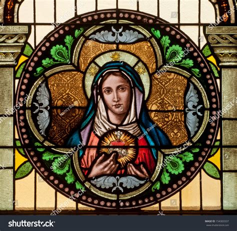 20 Stained Glass Window Of Immaculate Heart Of Virgin Mary Stock Photos