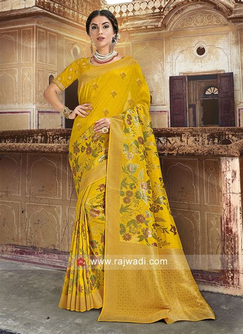 Yellow Banarasi Silk Saree