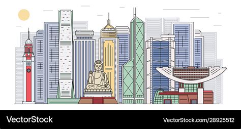 Hong kong skyline with landmarks banner cartoon Vector Image