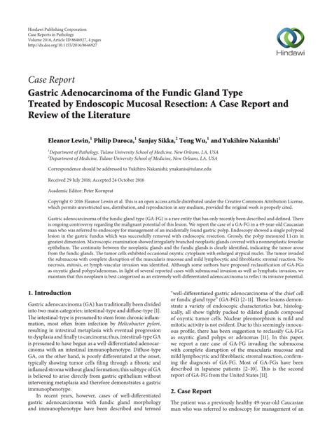 Pdf Gastric Adenocarcinoma Of The Fundic Gland Type Treated By