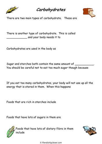 Carbohydrates Worksheet Teaching Resources