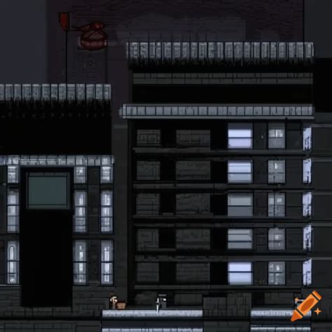 Dark Pixel Art Office Building Perfect For Platformer Horror Games On