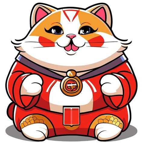 Premium Vector Fat Japanese Cat Maneki Neko Hand Drawn Cartoon