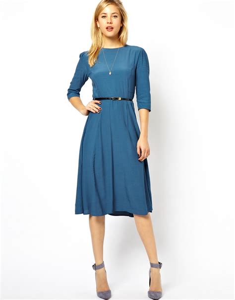 Lyst Asos Collection Midi Dress With Belt And Pleat