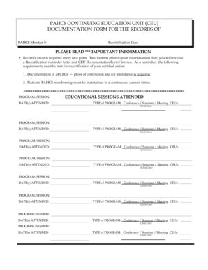 Fillable Online Ceu Documentation Form For Pahcs Fax Email Print