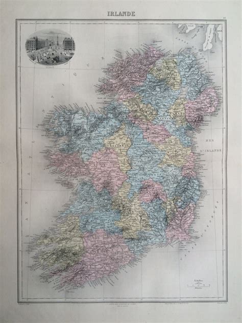 Ireland Original Antique Map Nouvel Atlas Illustre French Atlas