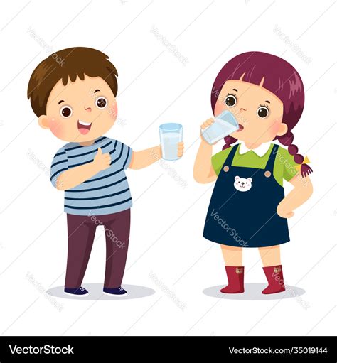 Cartoon boy and girl drinking water Royalty Free Vector