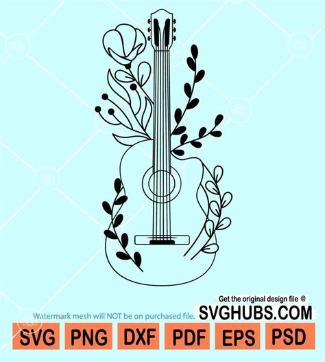 Guitar With Flowers Svg Floral Guitar Svg Electric Guitar Svg Floral Electric Guitar File