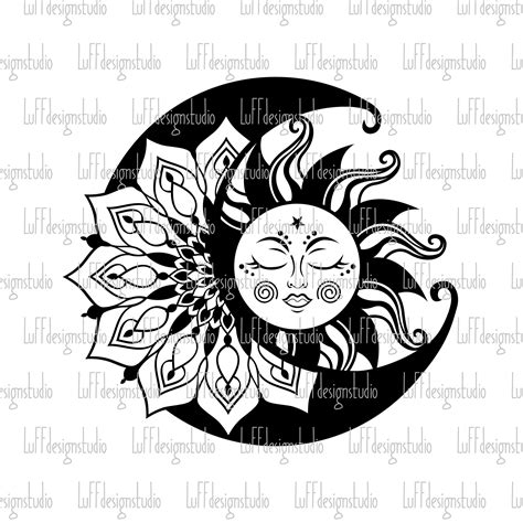 Sun And Moon Svg Celestial Svg Boho Crescent Moon Svg Etsy