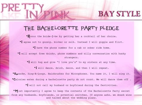 The Bachelorette Party Pledge Theme Pretty In Pink Bachelorette