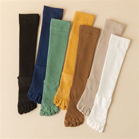 Pairs Cotton Knee High Five Finger Socks For Women Kk Five Fingers