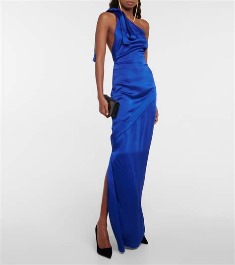 One Shoulder Satin Gown In Blue Tom Ford Mytheresa