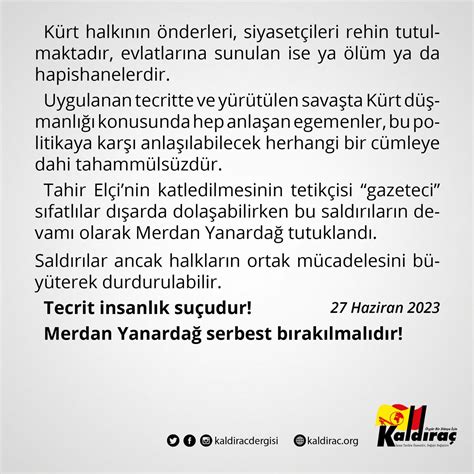 Kaldıraç on Twitter Tecrit insanlık suçudur Merdan Yanardağ serbest