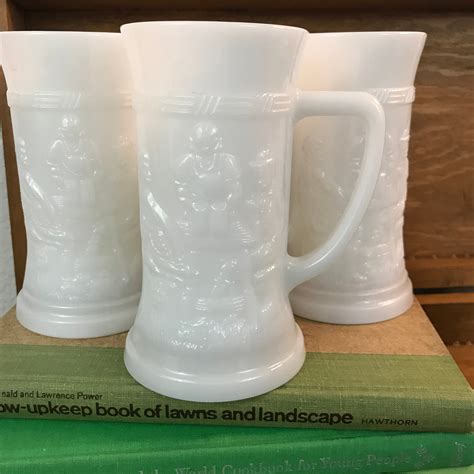 Vintage Stein Feg9 White Milk Glass By Federal Glass Set Of 4 Embossed