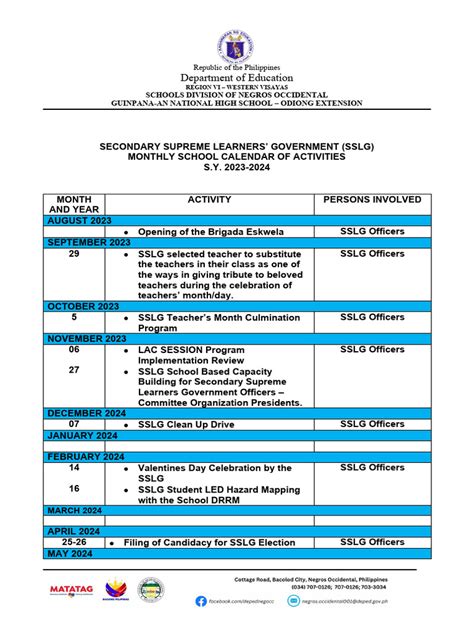 SSLG Calendar of Activities | Download Free PDF | Government